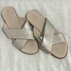 Cole Haan Women’s genuine leather cream/gold Slides size 10B